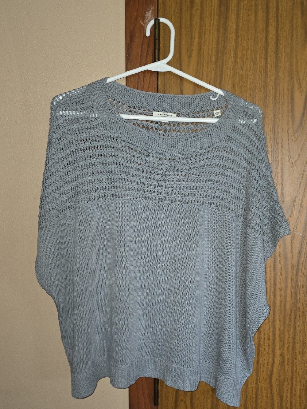 Max Studio Gray Open-Knit Scoop Neck Sweater